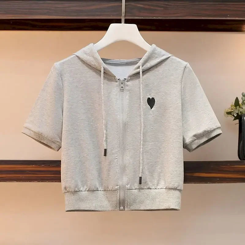 Womens T Shirts Sets Fashion Short Hooded Sports Casual Suits 2024 Summer Trend Slim Short Sleeve Tops Sweatpants Two Piece Set - AMULET RING STORE