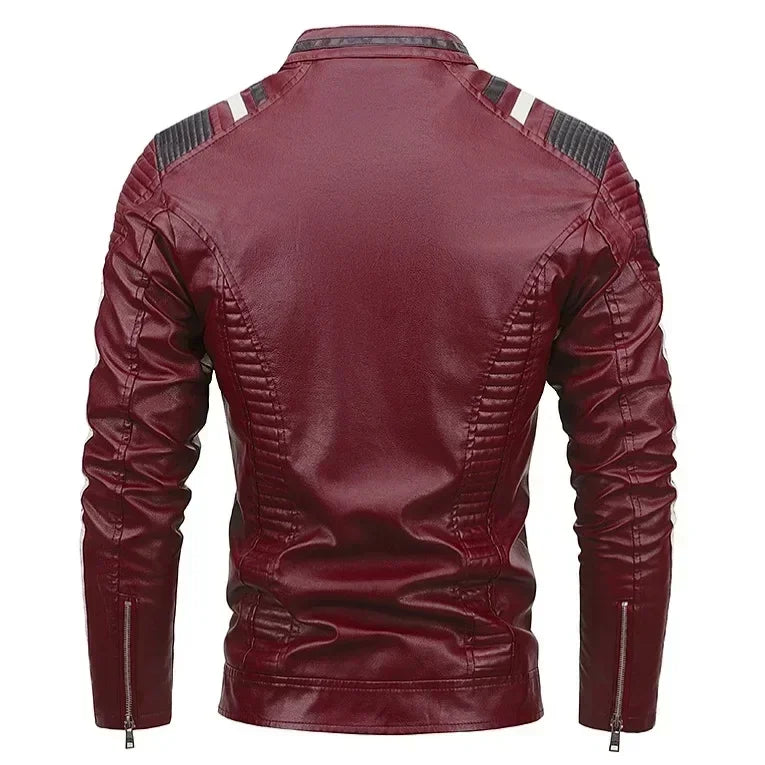 Men's Motorcycle Leather Jacket Standing Collar Coat Jacket Men's Leather Bomber Moto Jackets Baseball Collar PU Bike For Male