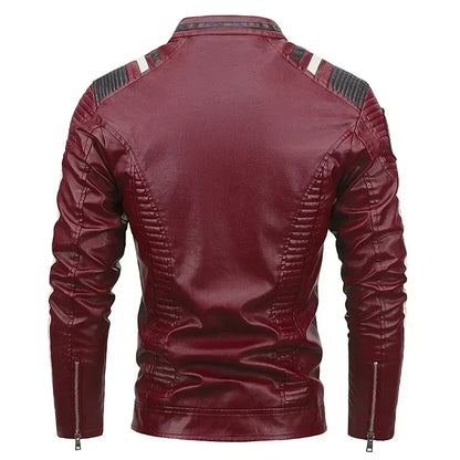 Men's Motorcycle Leather Jacket Standing Collar Coat Jacket Men's Leather Bomber Moto Jackets Baseball Collar PU Bike For Male
