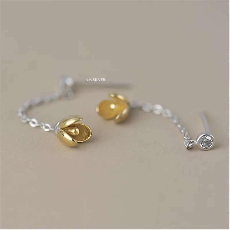New Fashion Personality Hanging Golden 925 Sterling Silver Jewelry Sweet Temperament Turmeric Flower Dangle Earrings E109