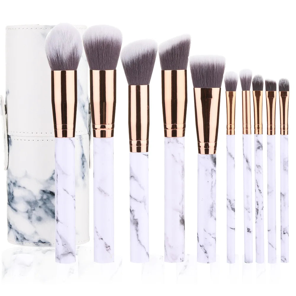 New10Makeup Brush Set Full Set Marble Pattern Beauty Tools Set Blush Eyeshadow Brush - AMULET RING STORE