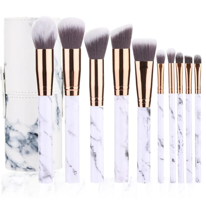 New10Makeup Brush Set Full Set Marble Pattern Beauty Tools Set Blush Eyeshadow Brush - AMULET RING STORE