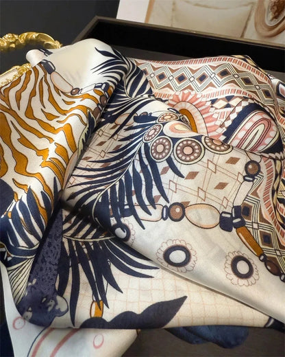 Luxury Fashion Print Square Scarf Women Soft Satin Scarves Bandana Hijab Neckerchief Shawl Kerchief Hair Band Foulard Lady - AMULET RING STORE