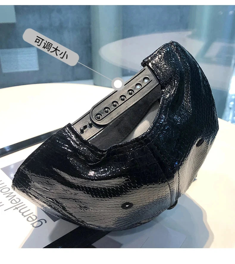 Leather Hip Hop Hat Street Personality Fashion Play Cool Baseball Cap Stage Show Hip Hop Dance Unisex Flat Brim Hats - AMULET RING STORE