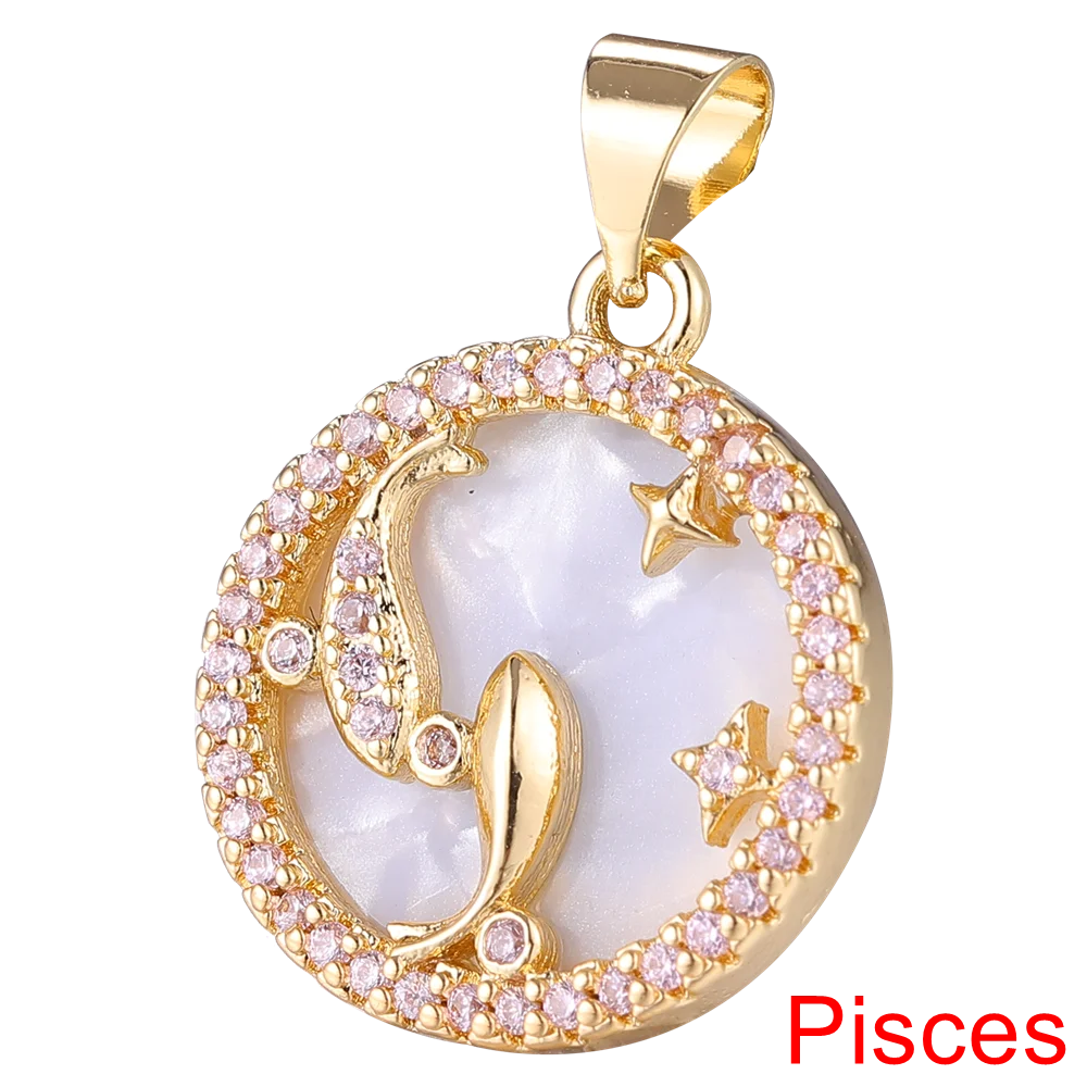 Juya DIY Imitation Pearl Shell 18K Gold Plated 12 Zodiac Charms For Handmade Fashion Birthstone Season Pendants Jewelry Making
