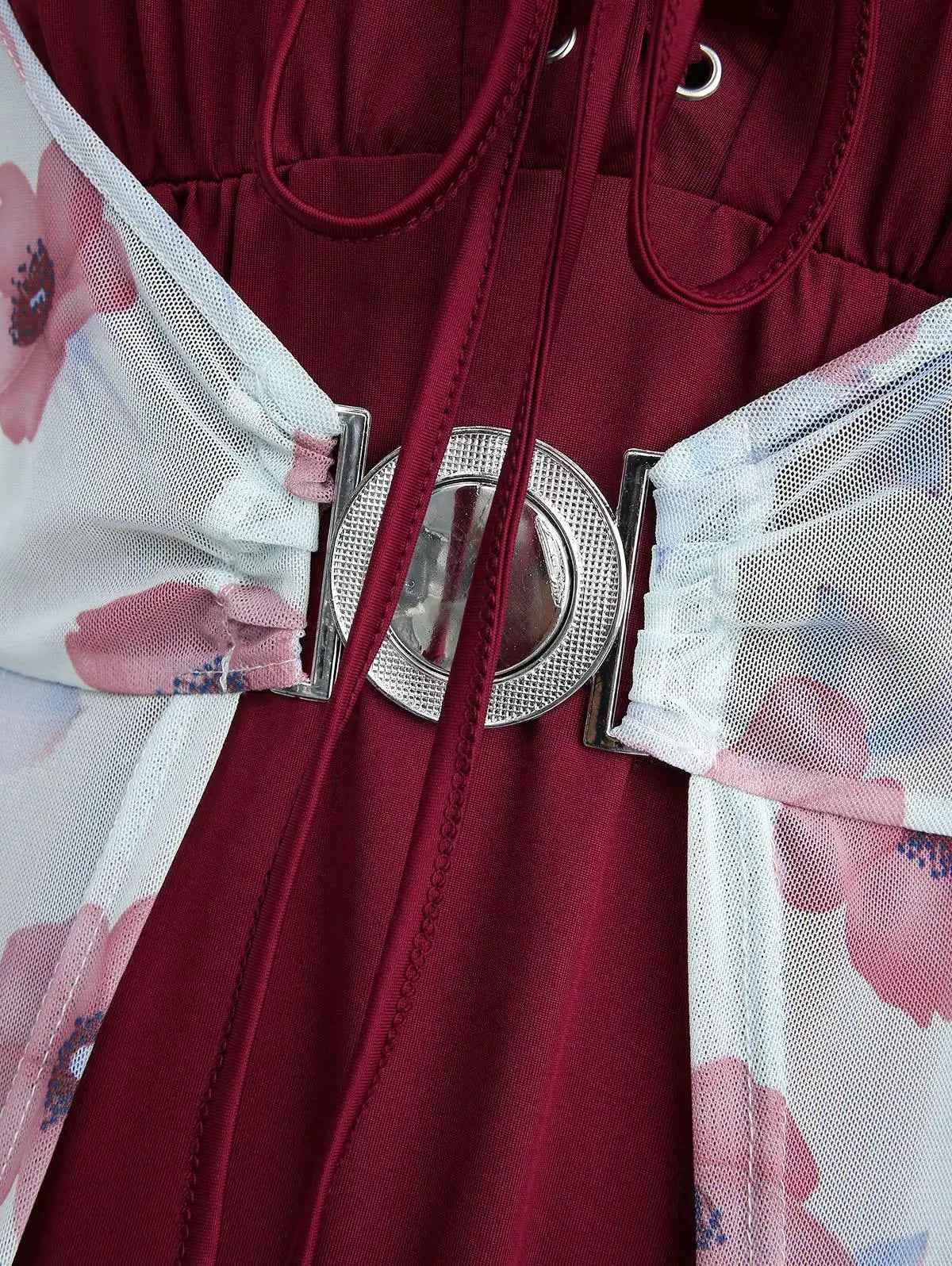 ROSEGAL Plus Size Flutter Sleeves Floral Dress and Lace-up A Line Cami Dress Set