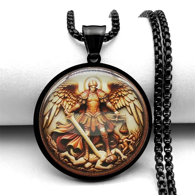 Seal of Seven Archangels Medal Stainless Steel Glass Necklace AMULET RING STORE