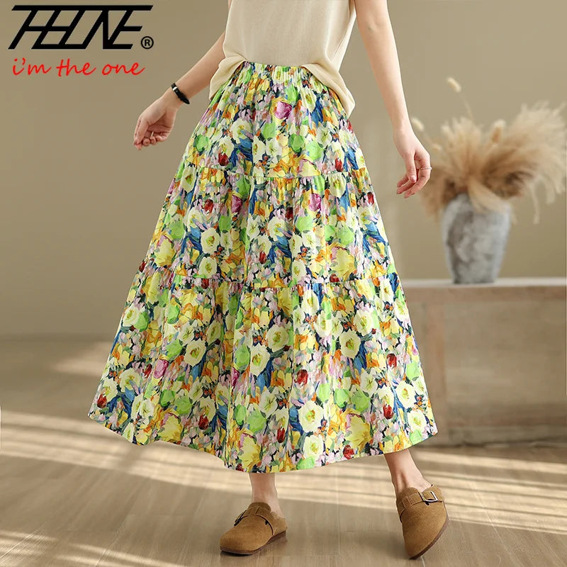 THHONE Summer Skirt Women 2025 High Waist Loose Fashion Vintage Dot Casual Korean Style Elegant A-line Skirts Women's Clothing