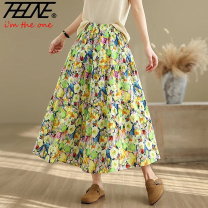 THHONE Summer Skirt Women 2025 High Waist Loose Fashion Vintage Dot Casual Korean Style Elegant A-line Skirts Women's Clothing