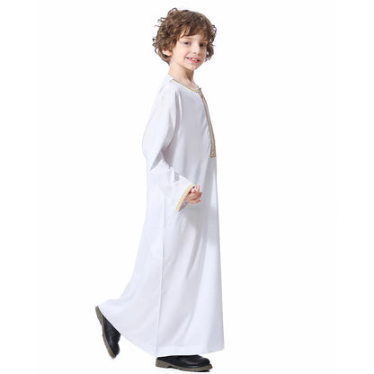 Small Size Muslim Man Clothing Islamic Muslim Arabic Men's Robe Long Sleeve Embroidered Stand Collar Arabian Thobe