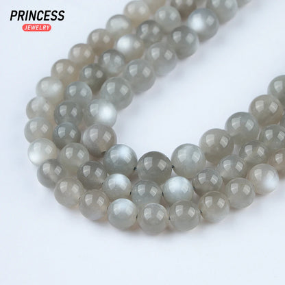 A+++ Natural Silver Grey Moonstone 6-10mm Loose Beads for Jewelry Making Bracelets Stone Beads DIY Accessories - AMULET RING STORE