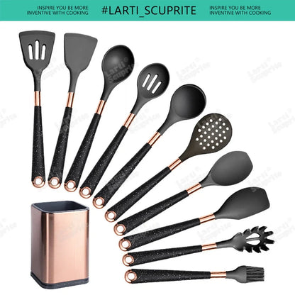 Good Quality Silicone Kitchen Utensils Set Rose Gold Plated Handle Cooking Tool Non-stick Heat Resistant Kitchenware Accessories