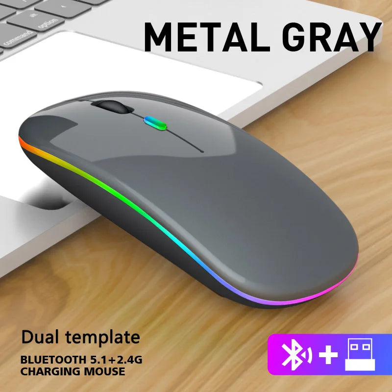Wireless Mouse Bluetooth and 2.4GHz Dual Modes Rechargeable RGB Ergonomic Silent Click for PC iPad Laptop Cell Phone TV - AMULET RING STORE