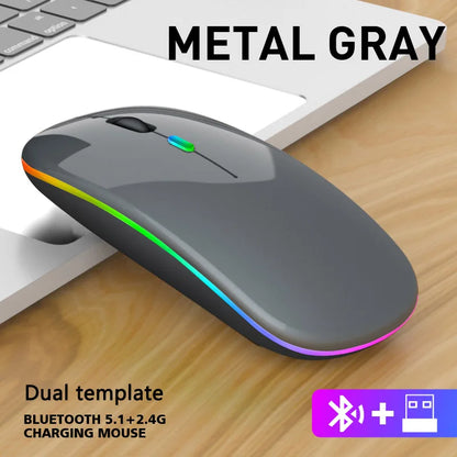 Wireless Mouse Bluetooth and 2.4GHz Dual Modes Rechargeable RGB Ergonomic Silent Click for PC iPad Laptop Cell Phone TV - AMULET RING STORE