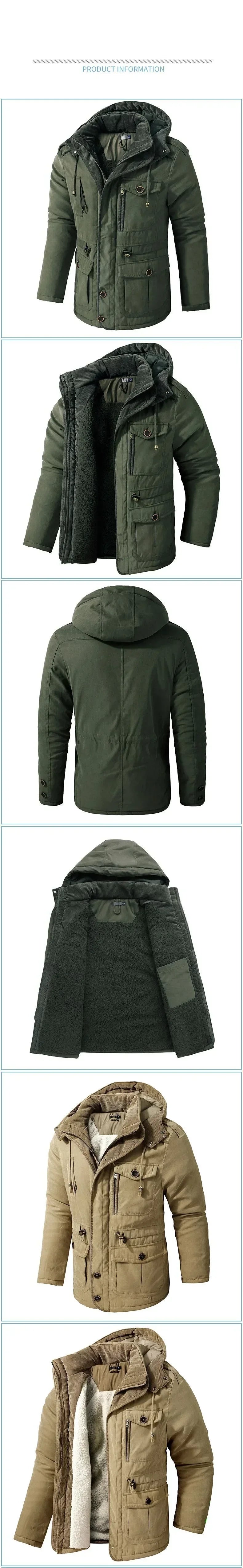 New Men's Thicken Parkas Warm Winter Jacket Cashmere Fleece Coats Military Outdoor Cotton-Padded Male Windbreaker Hooded Outwear