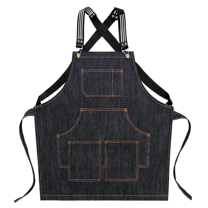 Hairstylist Denim Apron With Wide Shoulder Straps Comfortable Workwear Casual Fashionable Stain Resistant Men and Women Apron - AMULET RING STORE