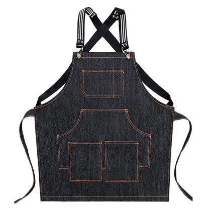 Hairstylist Denim Apron With Wide Shoulder Straps Comfortable Workwear Casual Fashionable Stain Resistant Men and Women Apron - AMULET RING STORE