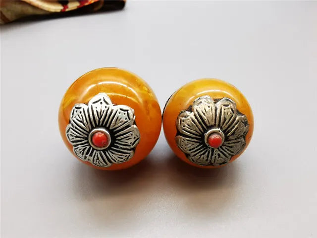 Nepal Hand Vintage Pendants Big Pearl Copper Capped Amber TBP333