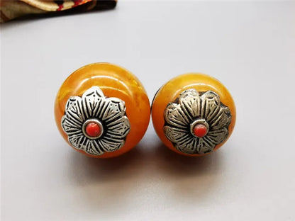 Nepal Hand Vintage Pendants Big Pearl Copper Capped Amber TBP333