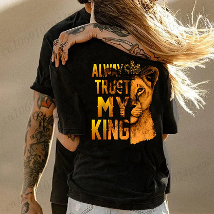 Fashion Valentine's Day Tees Shirt Lion Animal Back Print Graphic Y2k Tops Lover Couples Matching T-shirt Men & Women Clothing - AMULET RING STORE