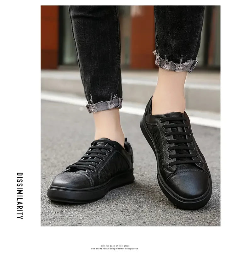 Leisure Shoes 2025 New Wear-resistant Fashion Shoes Anti-slip Anti-odor Leather Sports Thick Soles All Match Street Men's Shoes - AMULET RING STORE