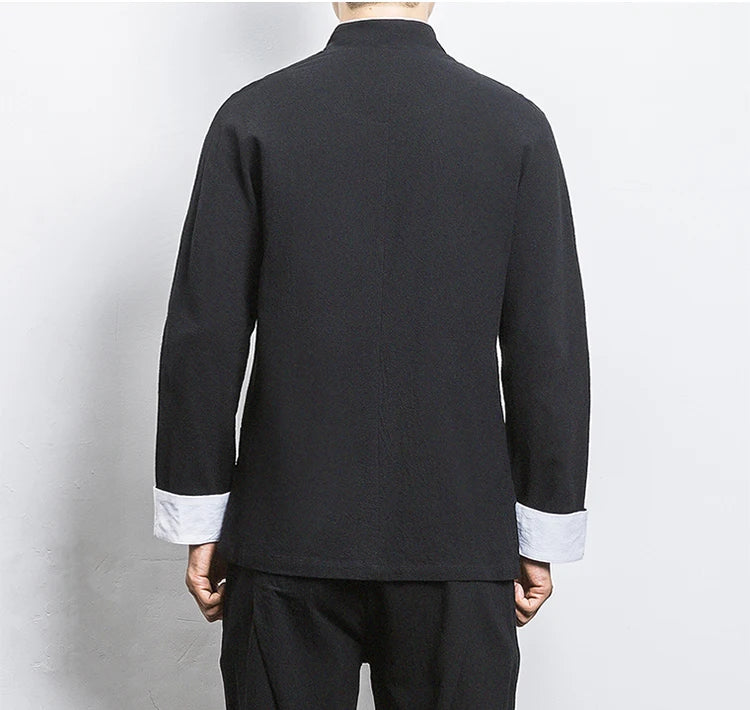 New Crane Embroidery Top Traditional Chinese Clothing for Men Vintage Half Sleeve Linen Shirts Solid Madarin Collar Hanfu Kungfu