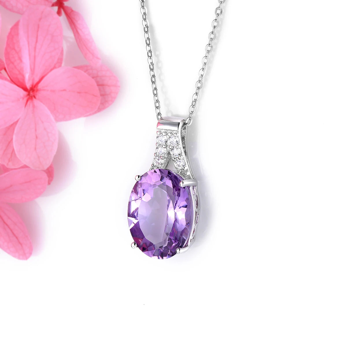 Natural Amethyst Sterling Silver S925 Rhodium Plated 8.5 Carats Genuine Birthstone Big Size Quarts Birthday Gift for Women