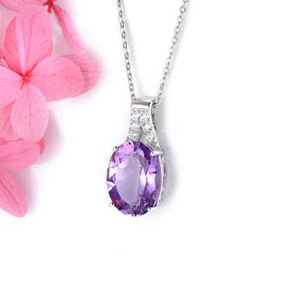 Natural Amethyst Sterling Silver S925 Rhodium Plated 8.5 Carats Genuine Birthstone Big Size Quarts Birthday Gift for Women