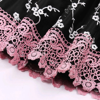 Girls' lace embroidered dress for princesses, net-sheer suit dress, little girl's runway evening gown, corsage and shawl set