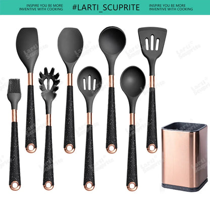 Good Quality Silicone Kitchen Utensils Set Rose Gold Plated Handle Cooking Tool Non-stick Heat Resistant Kitchenware Accessories