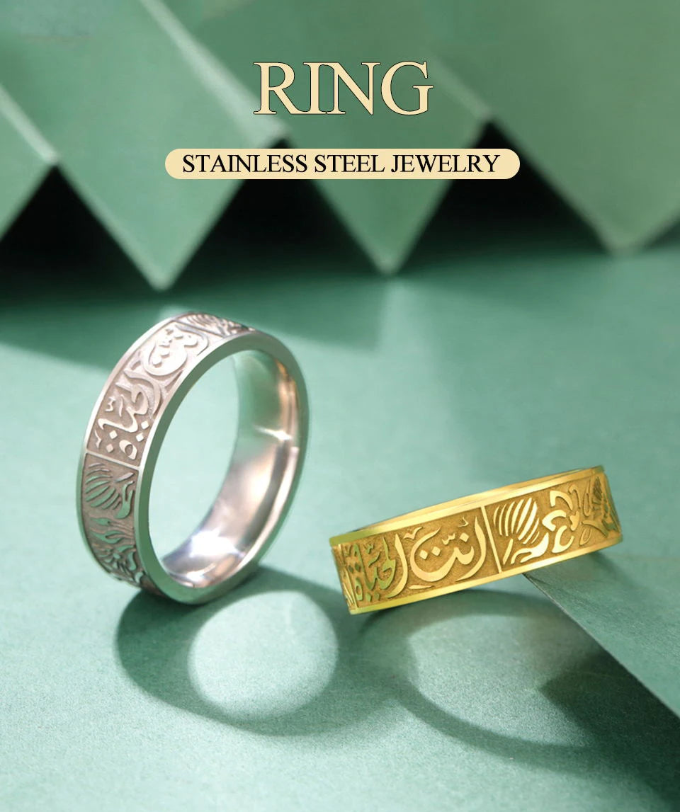 Dawapara Vintage Arabic Calligraphy and Lotus Flower Unisex Ring