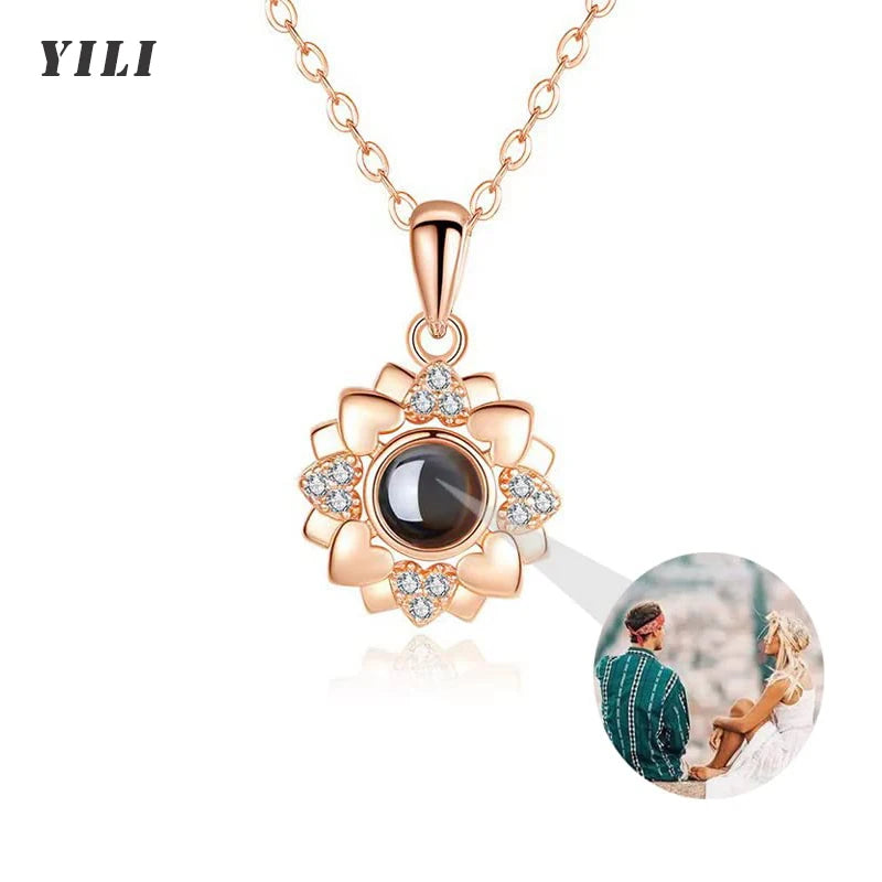 2025 Fashion Personalized Picture Necklace for Women Customized Photo Projection Necklace Flower Pendant Necklace Memorial Gift