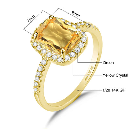 Solid 14K Gold Filled Aquamarine Ring for Women Retro Halo Design Gemstone Ring for Party Mother's Day Gifts Vintage Jewellery