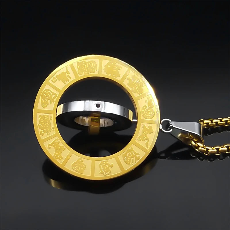 Rotating Chinese 12 Zodiac Nine Palaces Bagua Necklace AMULET RING STORE