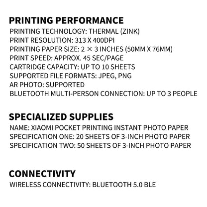 Xiaomi AR Printer 300dpi Portable Photo Mini Pocket With DIY Share 500mAh Picture Printer Pocket Printer Work With Mihome APP