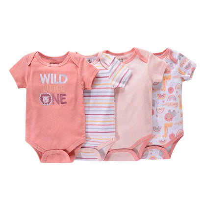 4Pieces Cotton Newborn Bodysuit Print Baby Girl Clothes 0-12M Cartoon Baby Boy Clothes Summer Short Sleeve Romper Bebes - AMULET RING STORE