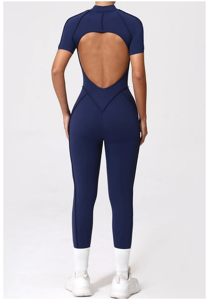 Seamless Yoga Jumpsuit Sports Fitness Backless Tight Zipper Long-sleeved One-Piece Workout Clothes Gym Leggings Sportswear