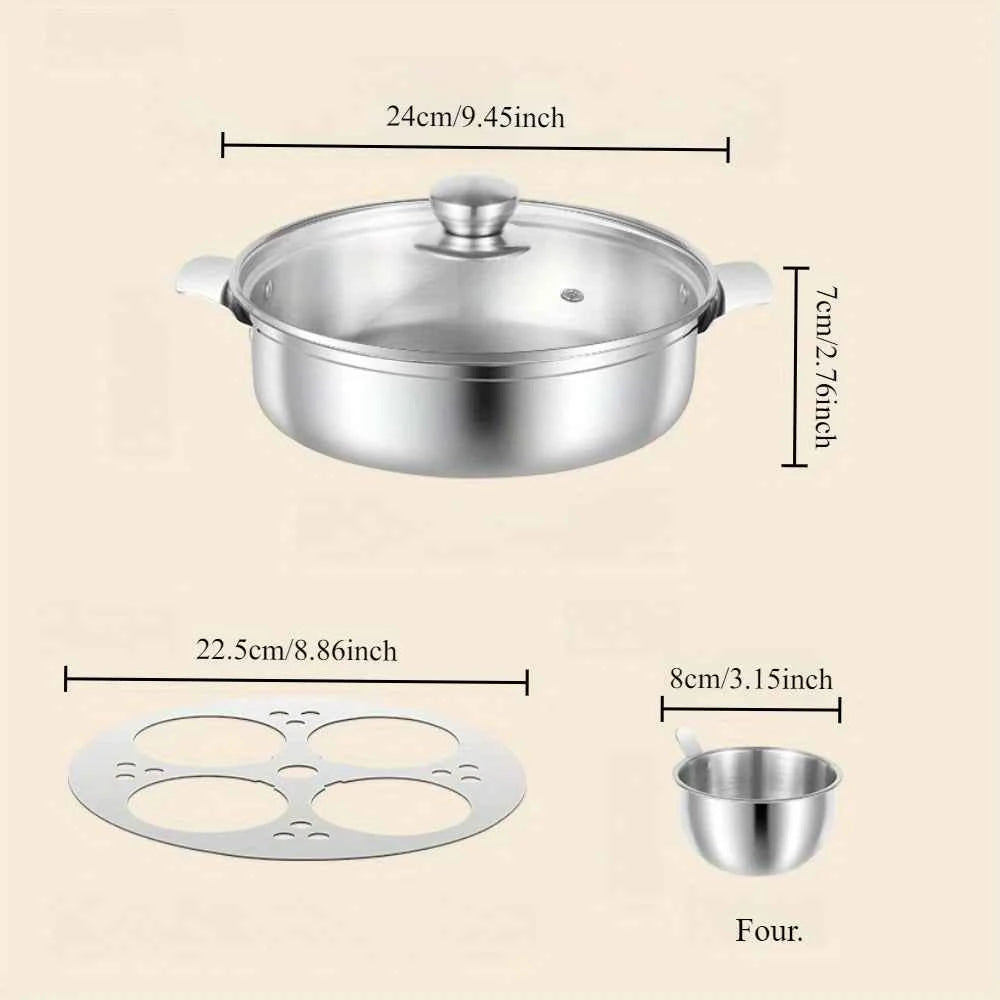 Stainless steel steaming and stewing soup pot with egg steamer, induction cooker, household thick hotpot pot, induction cooker