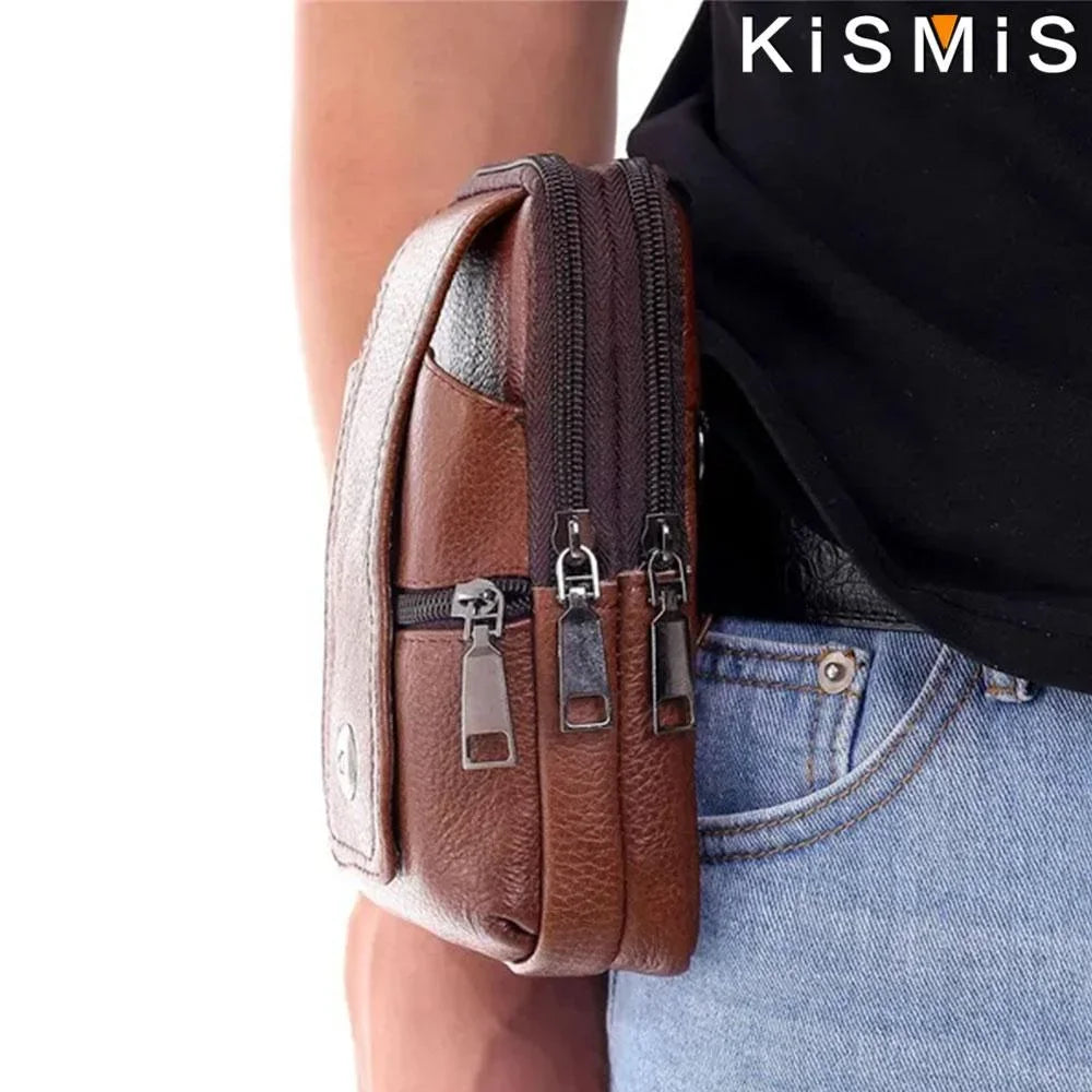 Men Leather Vintage Pack Waist Bag Belt Clip Phone Holster Travel Hiking Cell Mobile Phone Case Cover Belt Pouch Purse Belt - AMULET RING STORE