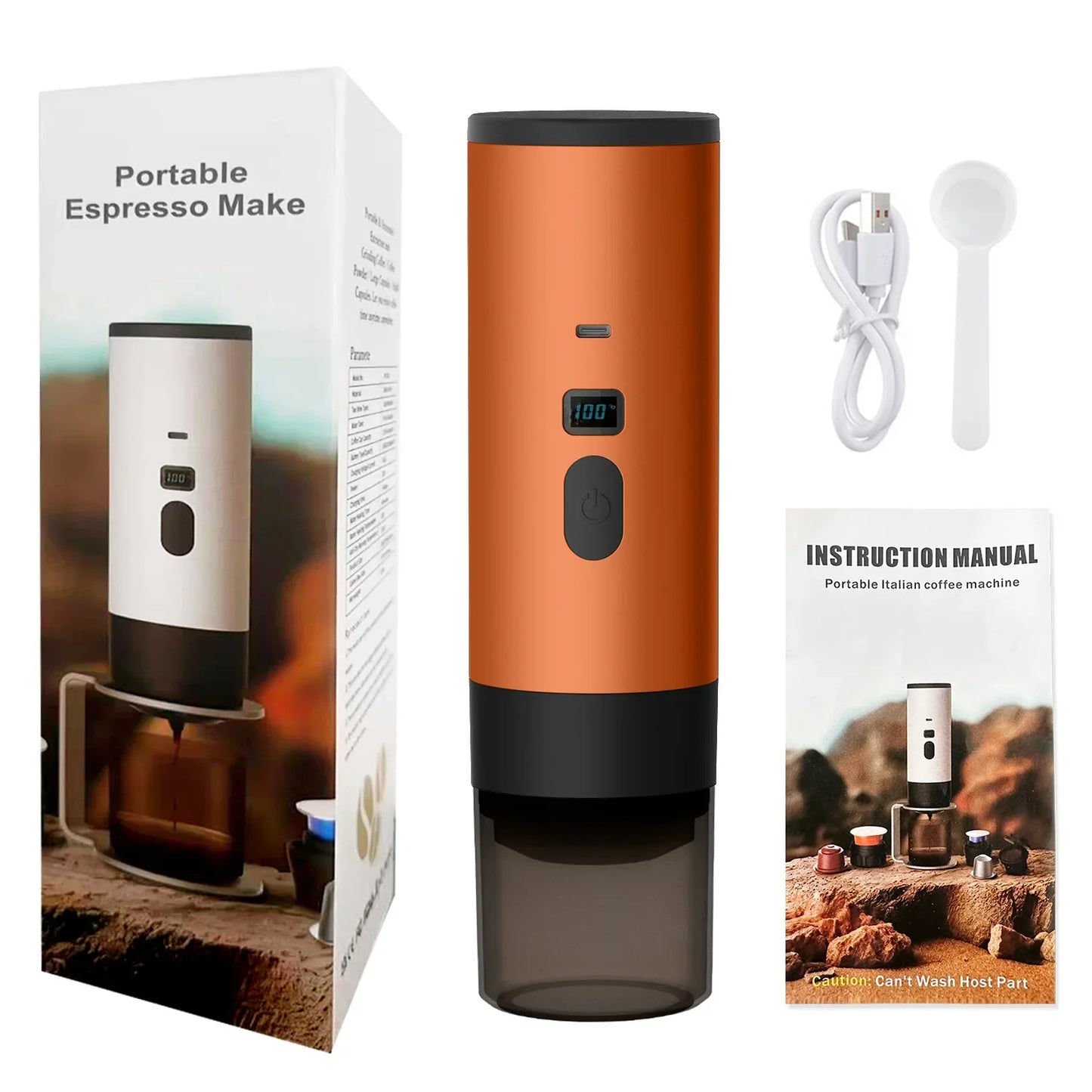 Portable Electric Coffee Maker 3-in-1 Capsule Coffee Grinder Travel Coffee Maker with Cordless Heating for Car and Home Camping - AMULET RING STORE