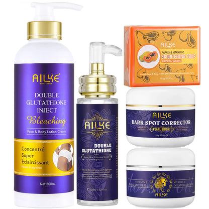 AILKE Glutathione 5-in-1 Women Skin Care Kit, With Body Lotion, Serum, Dark Spot Removal Cream, Body Cream, Brightening Soap - AMULET RING STORE