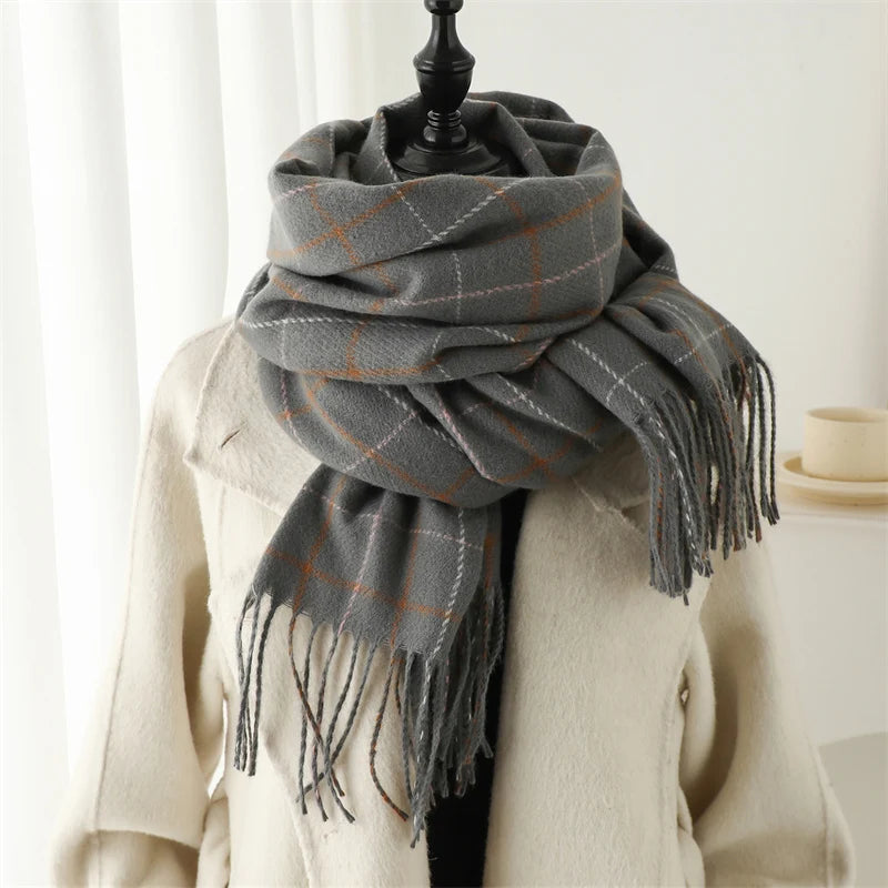 Warm Cashmere Blanket Women Travel Winter Scarf Fashion Plaid Pashmina Thick Shawl Wraps With Tassel Casual Bufanda Poncho New - AMULET RING STORE