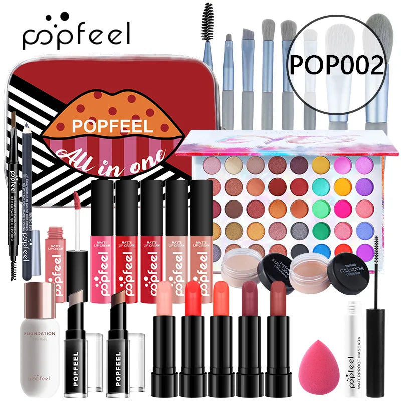 POPFEEL All-in-One Makeup Kit Gift Set with Eyeshadow Palette Foundation Lip Gloss Blush Brushes Eyeliner and More Beauty Gifts - AMULET RING STORE