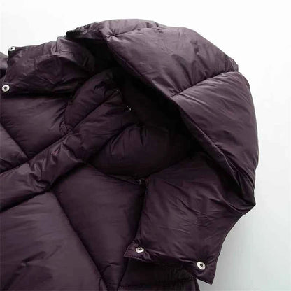 Women's Hooded Purple Cotton Jacket - Quilted Design, Warm Winter Coat, Casual Cold-Weather Outerwear