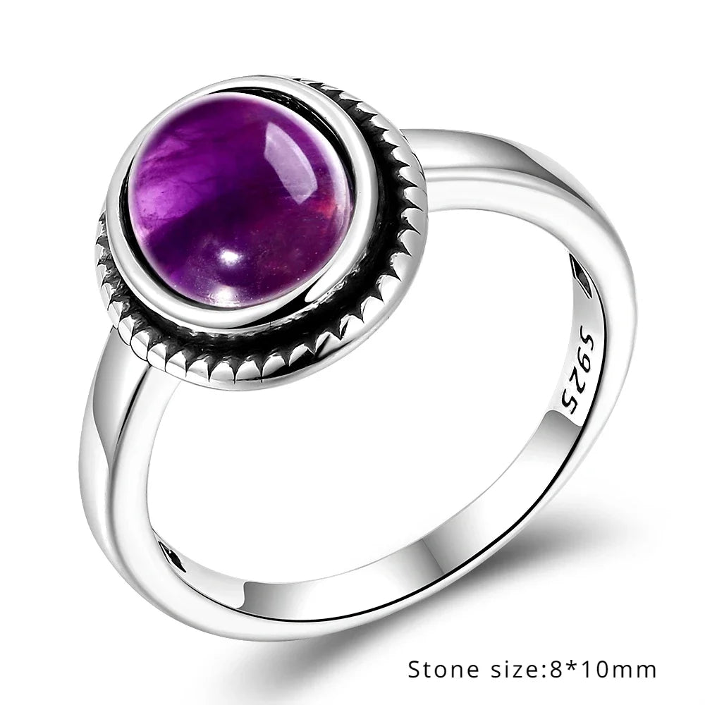 Luxury Vintage Ring Natural Amethyst Rings S925 Silver Jewelry Wedding Anniversary Party Ring Gifts for Women