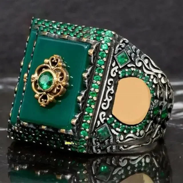 Inlaid Emerald Men's Luxury Ring AMULET RING STORE