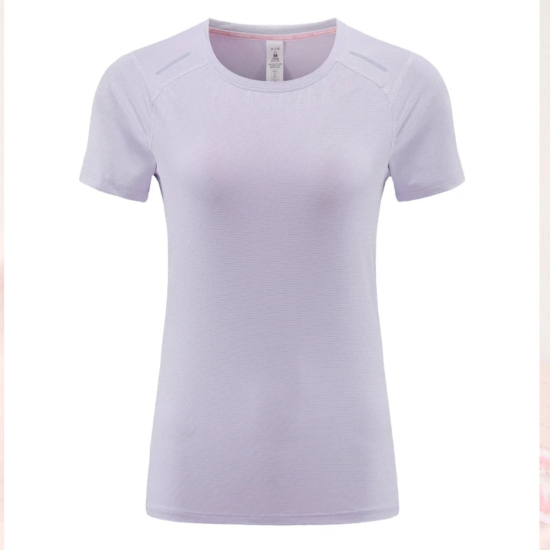 Women Print Running Short Sleeve Slim Elastic Yoga Breathable Mesh Tshirt Female Jogging Training Fashion Solid Fitness Tee - AMULET RING STORE