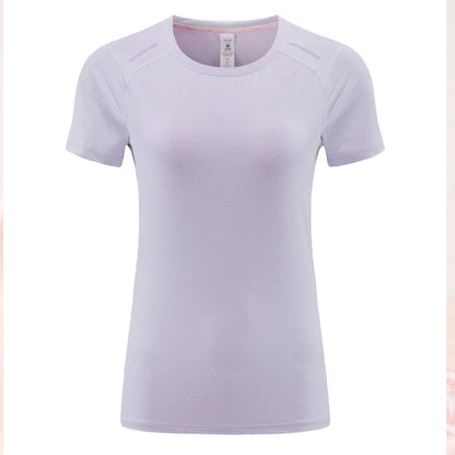 Women Print Running Short Sleeve Slim Elastic Yoga Breathable Mesh Tshirt Female Jogging Training Fashion Solid Fitness Tee - AMULET RING STORE