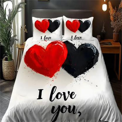 3D Love Heart Design Duvet Cover Set, 100% Polyester, Abstract Pattern, All-Season Soft Sanded Fabric Digital Bedding Set - AMULET RING STORE
