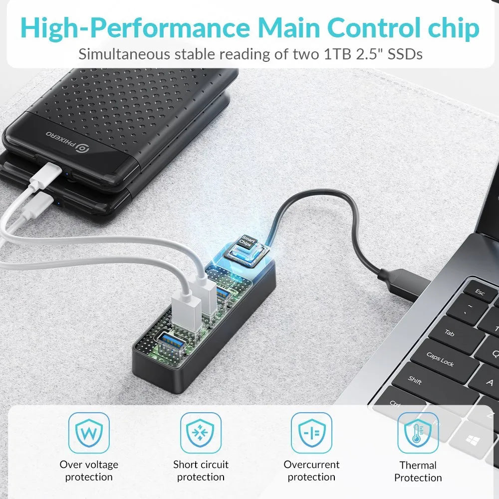 PHIXERO USB 3.0 Hub 2500Mbps Ethernet With RJ45 USB Splitter Multi Port Data Adapter Expander for Laptop Computer PC Accessories